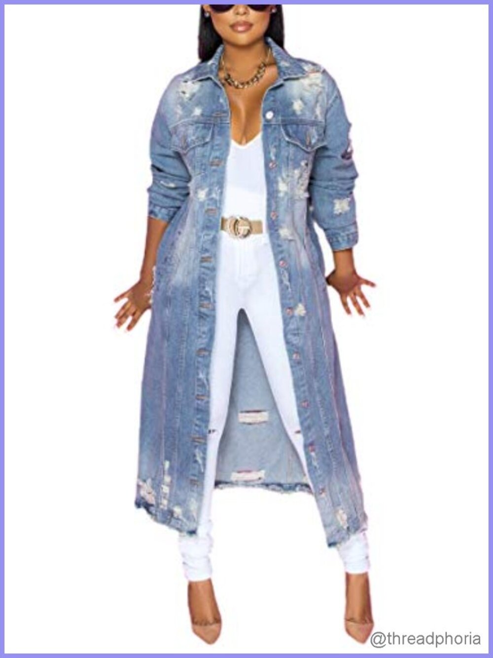 Ripped Maxi Long Denim Jacket Trench Coat